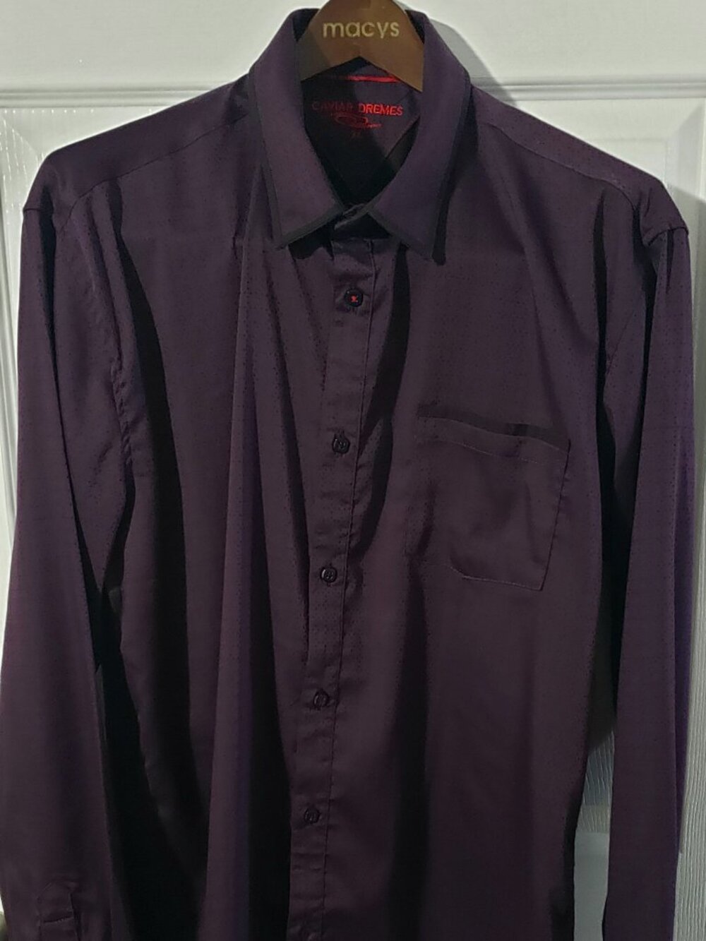 MENS CAVIAR DREMES DOT SQUARES DEEP BURGUNDY SLIM FIT SHIRT SIZE XL